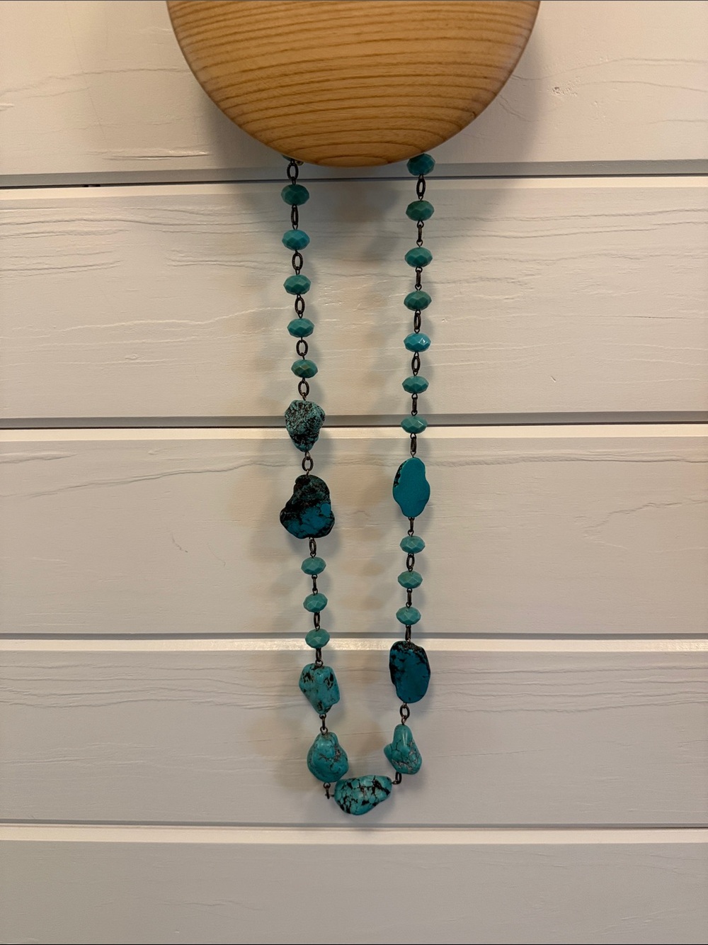 Chunky Turquoise Stone Bead Necklace - Blue Green Statement